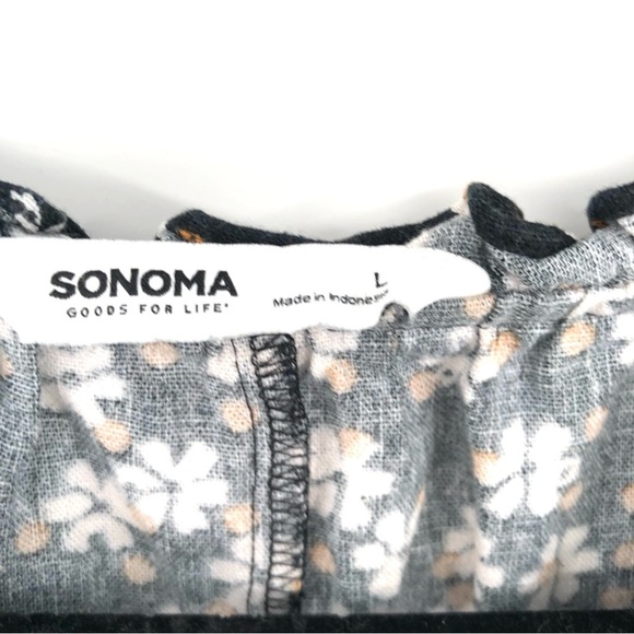 SONOMA Linen Blend Black Floral Dress L Flowers Sleeveless Tiered Sundress Women - Picture 4 of 12